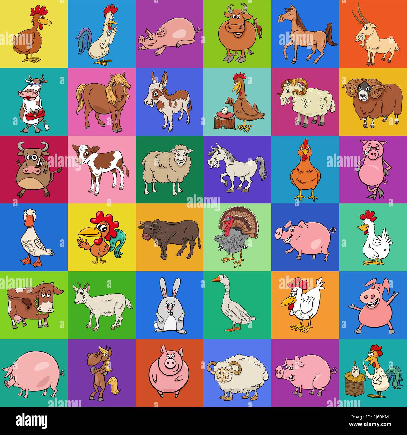 Cartoon illustration of background or pattern or decorative paper design with funny farm animal