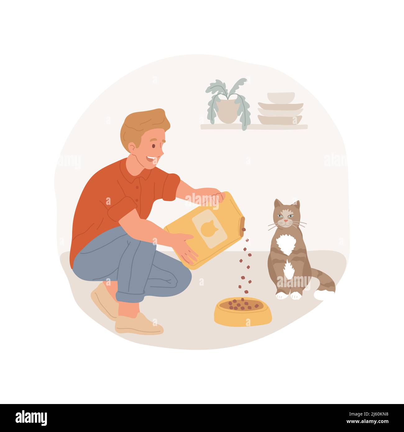 Feeding a cat isolated cartoon vector illustration. Pet daily routine ...