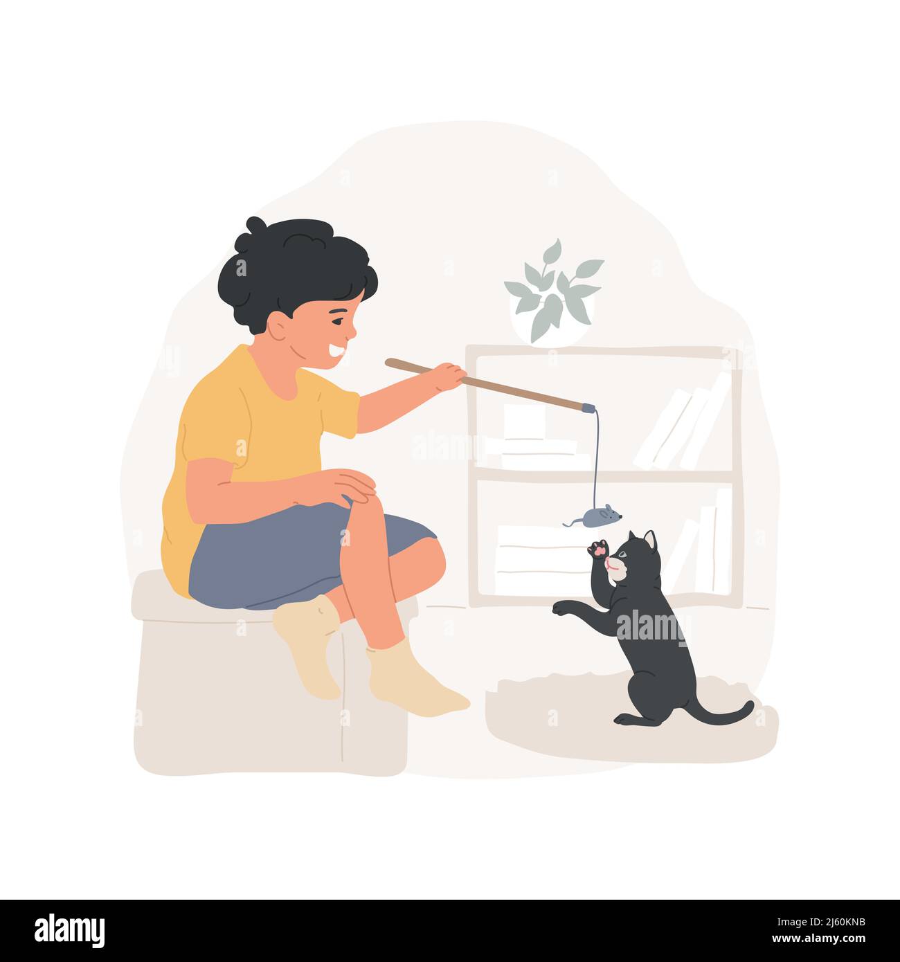 Playing with a cat isolated cartoon vector illustration. Pet routine ...