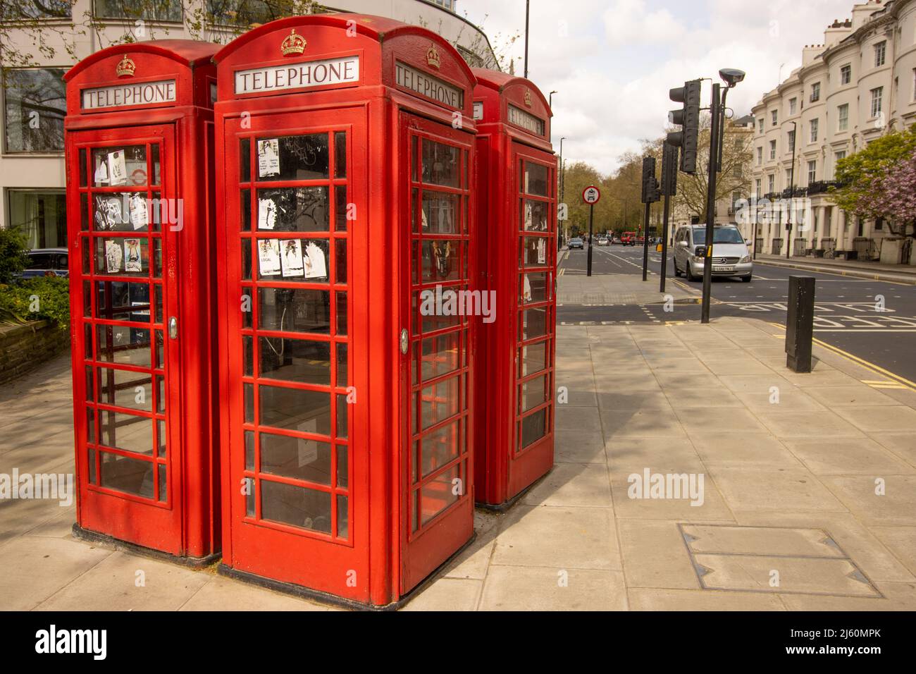 A group of four red Telephone boxes Stock Photo