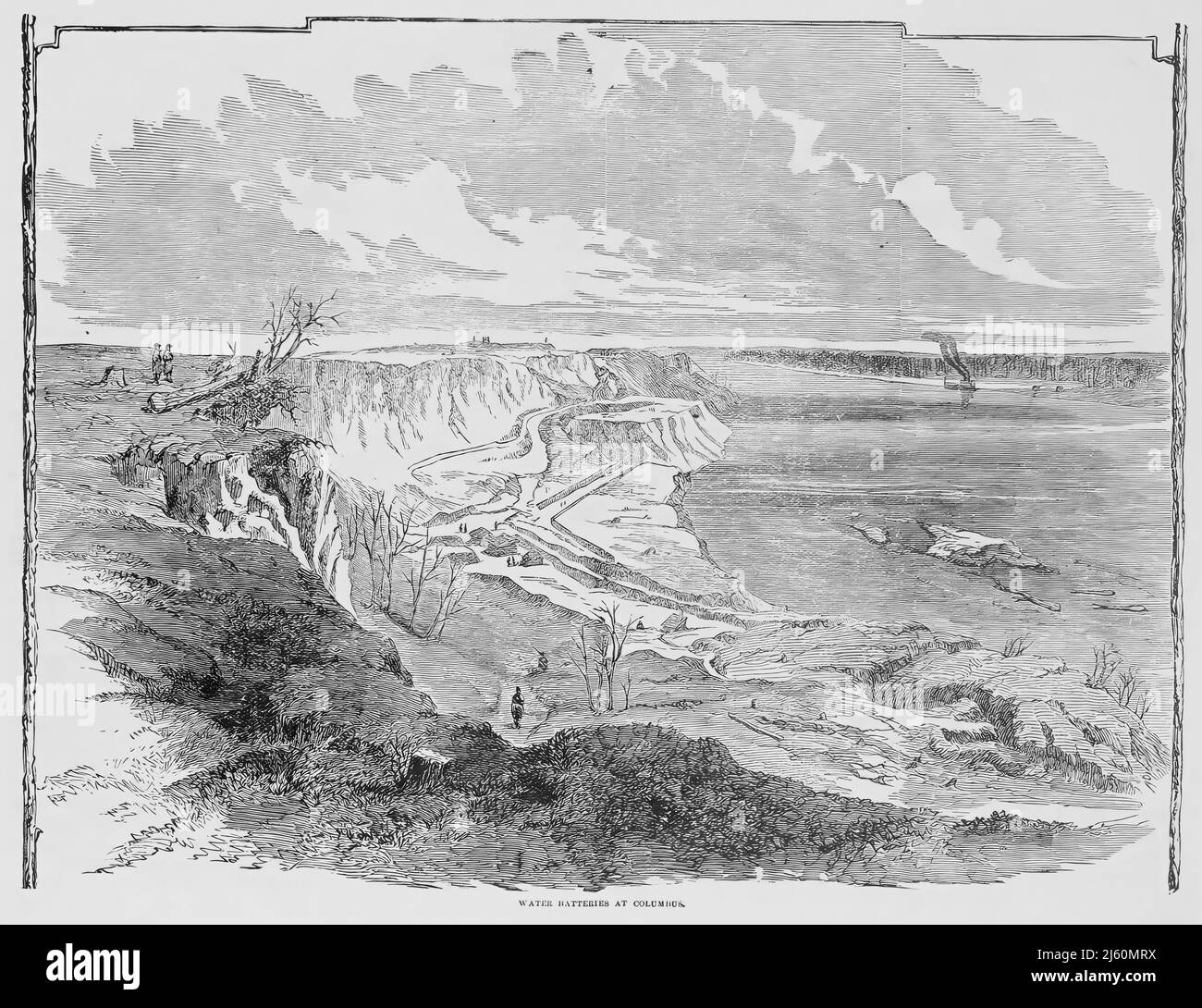 Water Batteries at Columbus, Kentucky, in the American Civil War. 19th century illustration Stock Photo