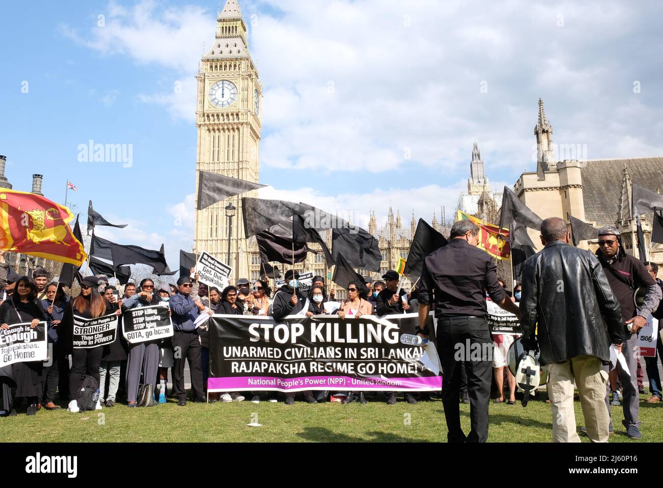 London, UK. The Sri Lankan community protest as economic crisis deepens in the south Asian nation, calling for the president to step down. Stock Photo