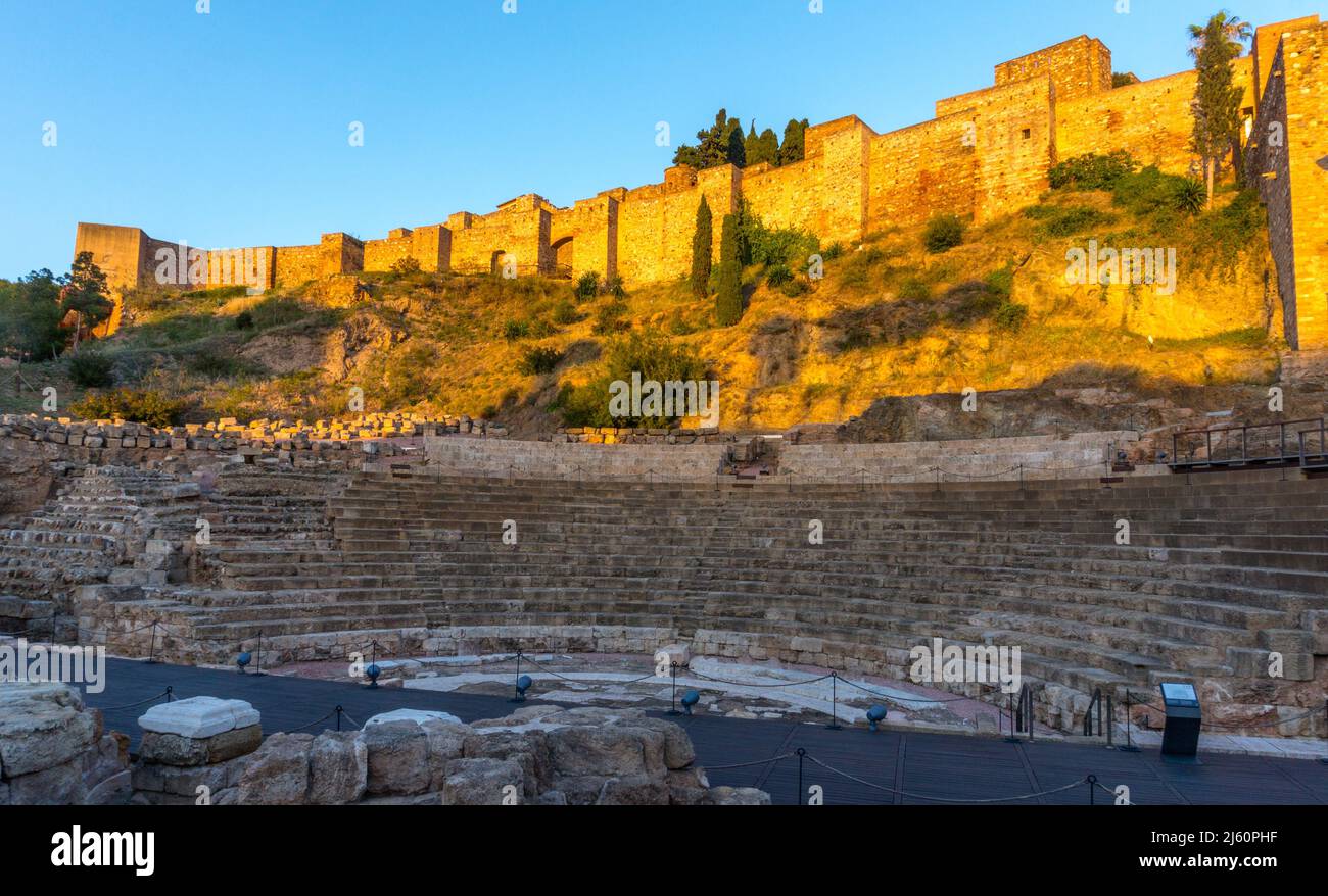 Alcazaba and Roman amphitheater, Malaga, Andalucia, Spain Stock Photo