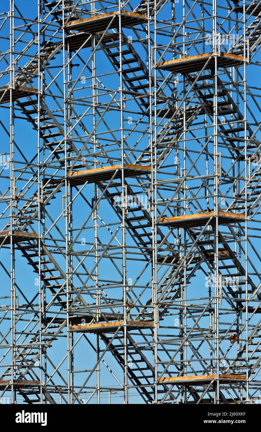 Landings & steps to access, constructing pylons, New Harbor Bridge crossing Corpus Christi Ship Channel, Texas. Stock Photo