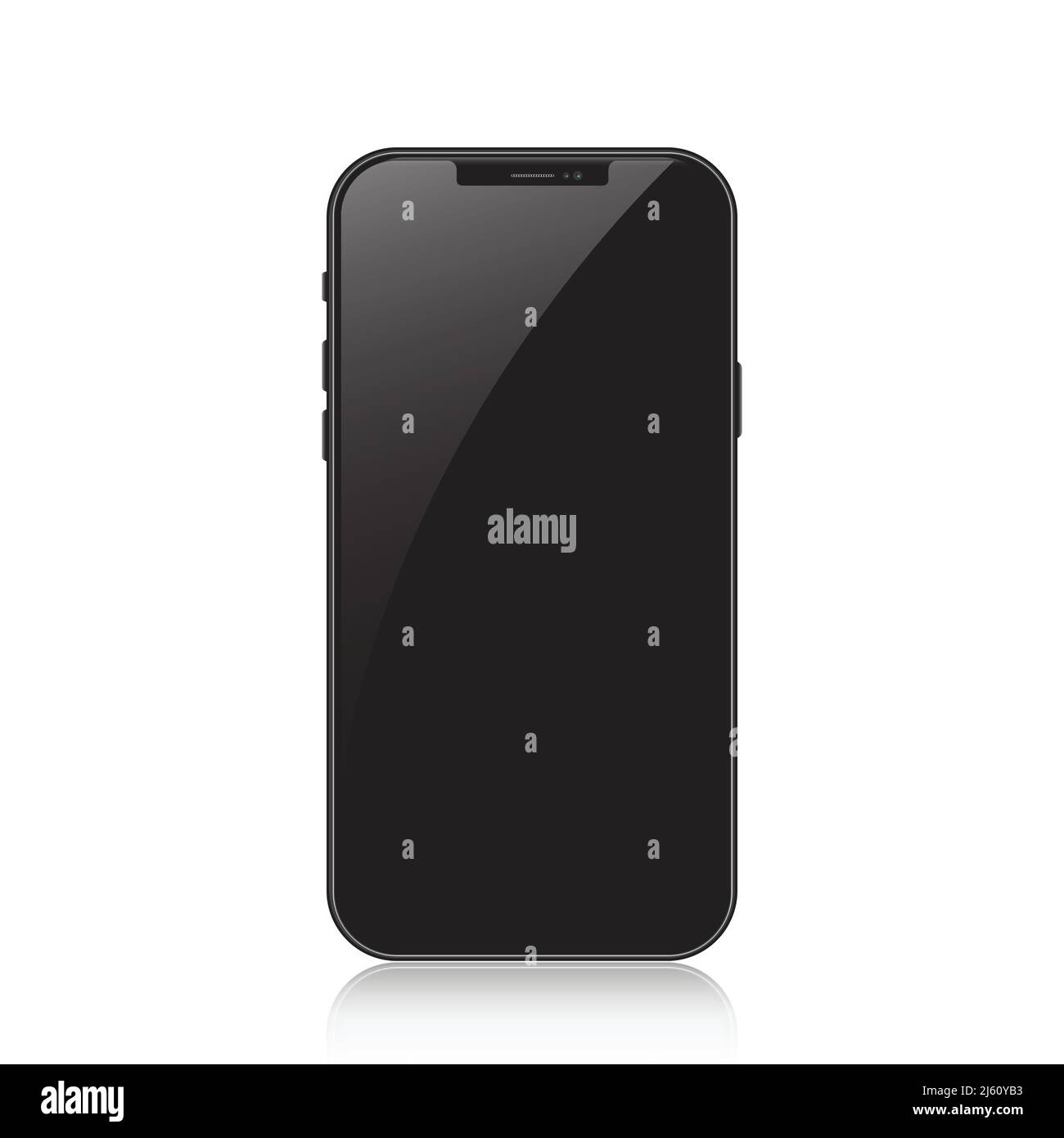 New version of black slim smartphone similar to with blank white screen. Realistic vector illustration. Stock Vector