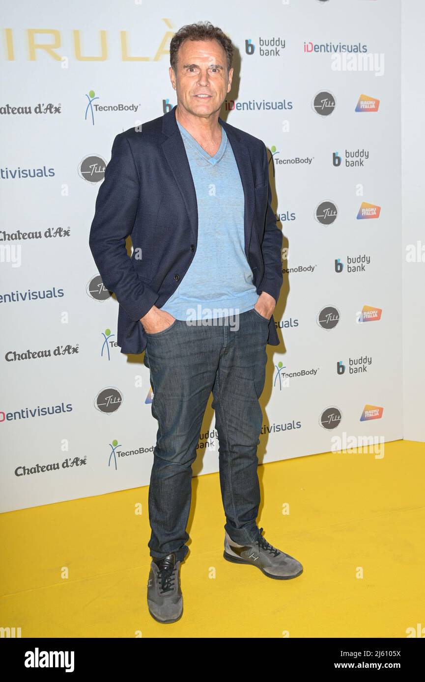 Rome, Italy. 26th Apr, 2022. Pino Quartullo attends the yellow carpet of the premiere of the movie Tapirulan at the Cinema Adriano. Credit: SOPA Images Limited/Alamy Live News Stock Photo