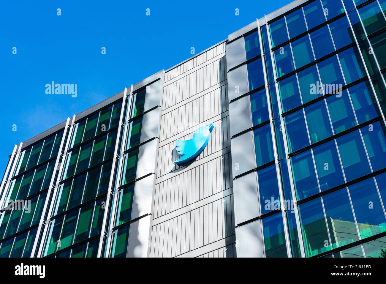 Twitter headquarters campus in downtown San Francisco. Twitter is an American microblogging and social networking service. - San Francisco, California Stock Photo