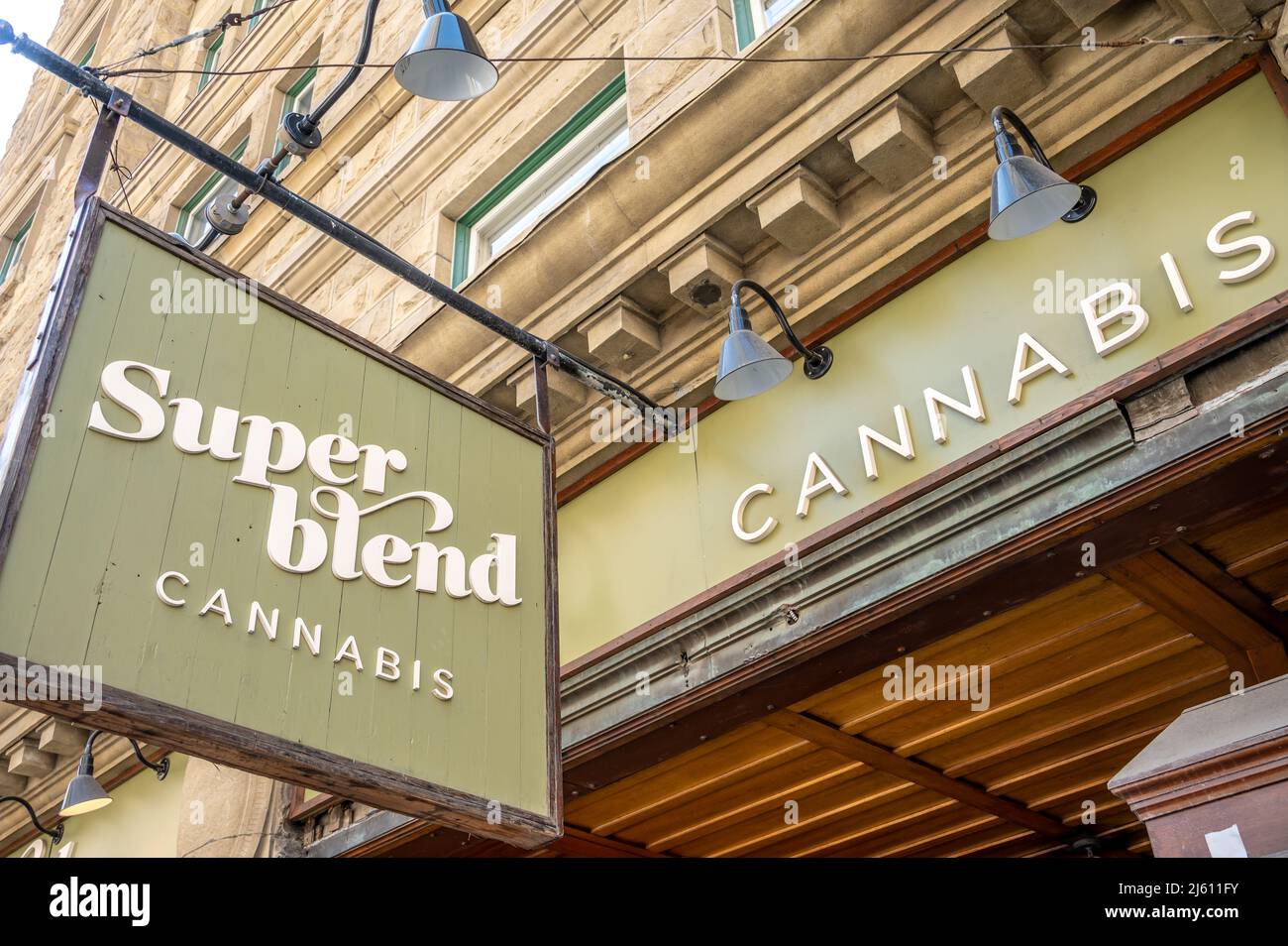 Calgary, Alberta - April 24, 2022: Superblend Cannabis store in downtown Calgary, Aberta. Stock Photo