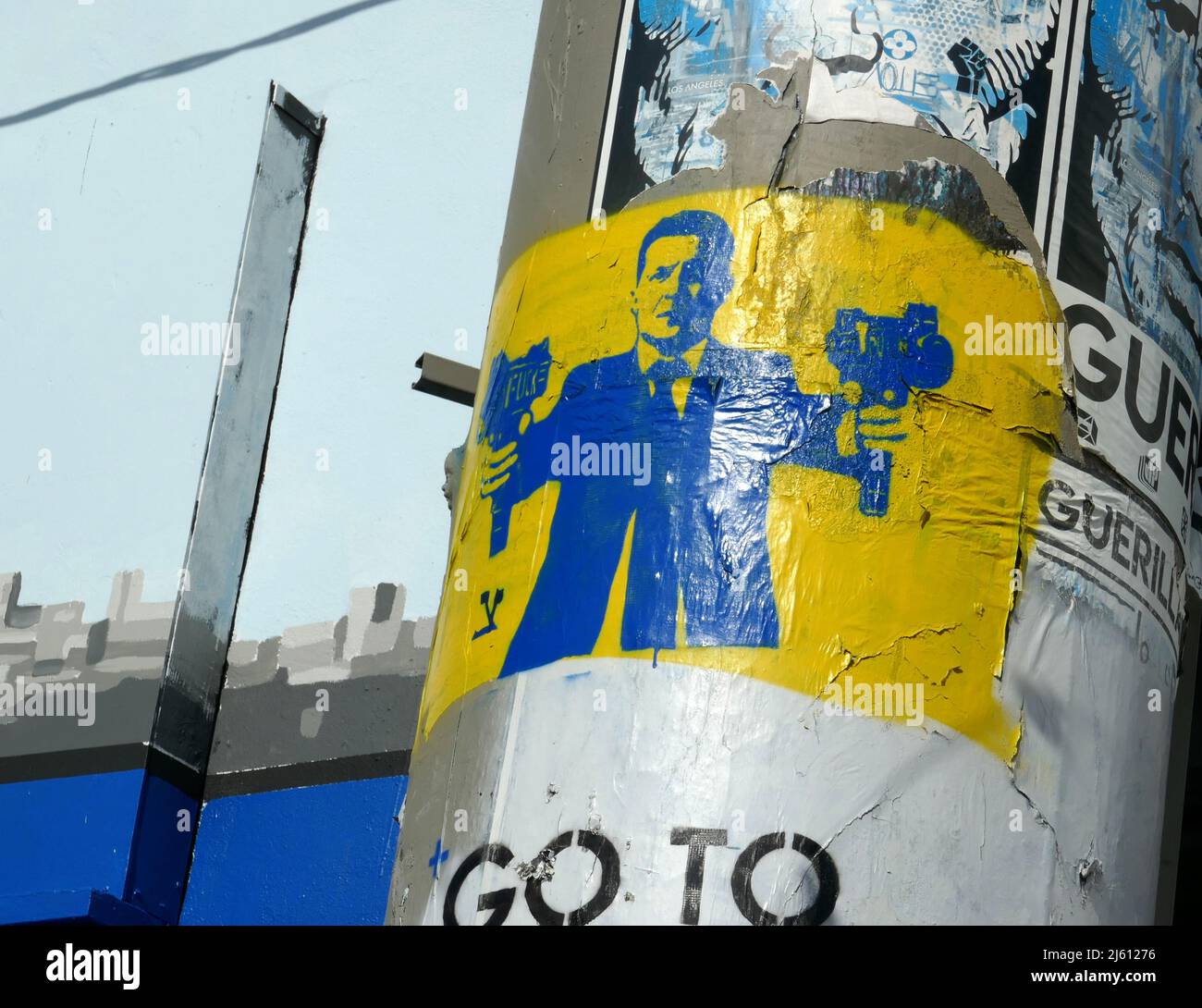 Los Angeles, California, USA 26th April 2022 A General view of atmosphere of Volodymyr Zelenskyy Street Art Mural with Ukranian Flag Colors on Melrose Avenue on April 26, 2022 in Los Angeles, California, USA. Photo by Barry King/Alamy Live News Stock Photo