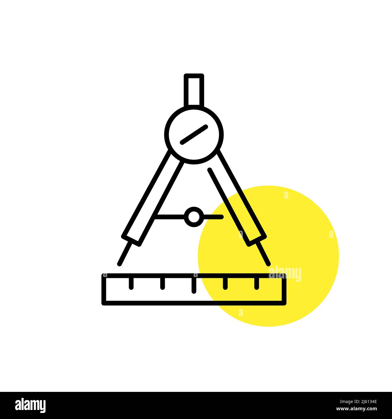 Compass tool and a ruler. Pixel perfect, editable stroke line art icon Stock Vector
