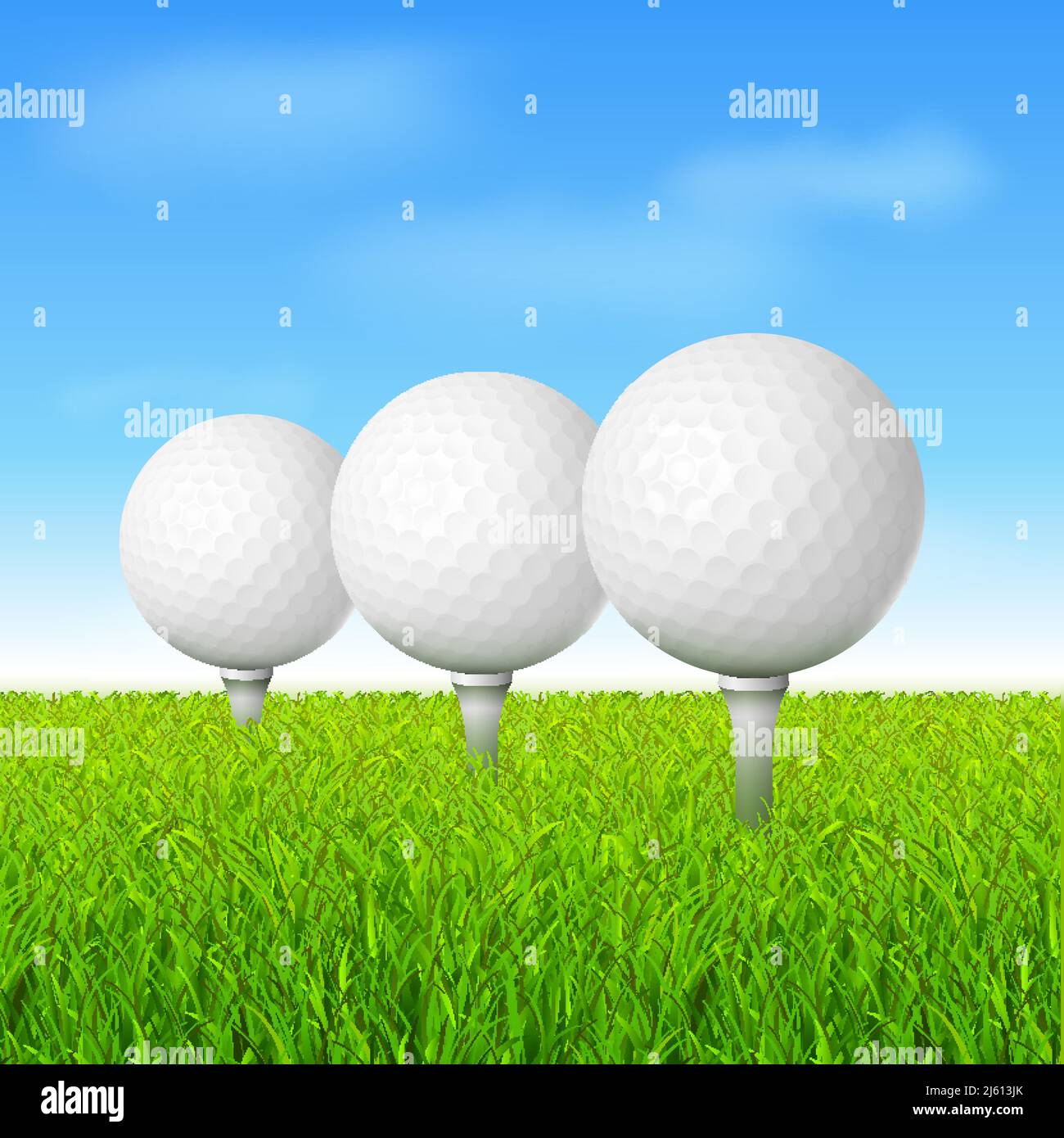 Golf balls in grass on tees vector illustration Stock Vector Image