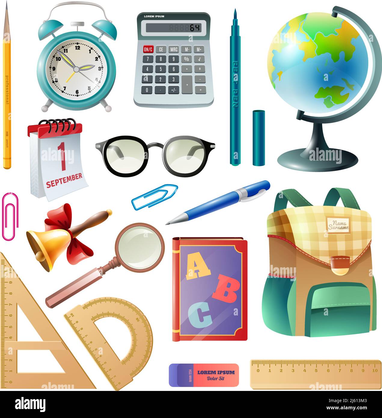 Back to school supplies icons collection with classroom accessories