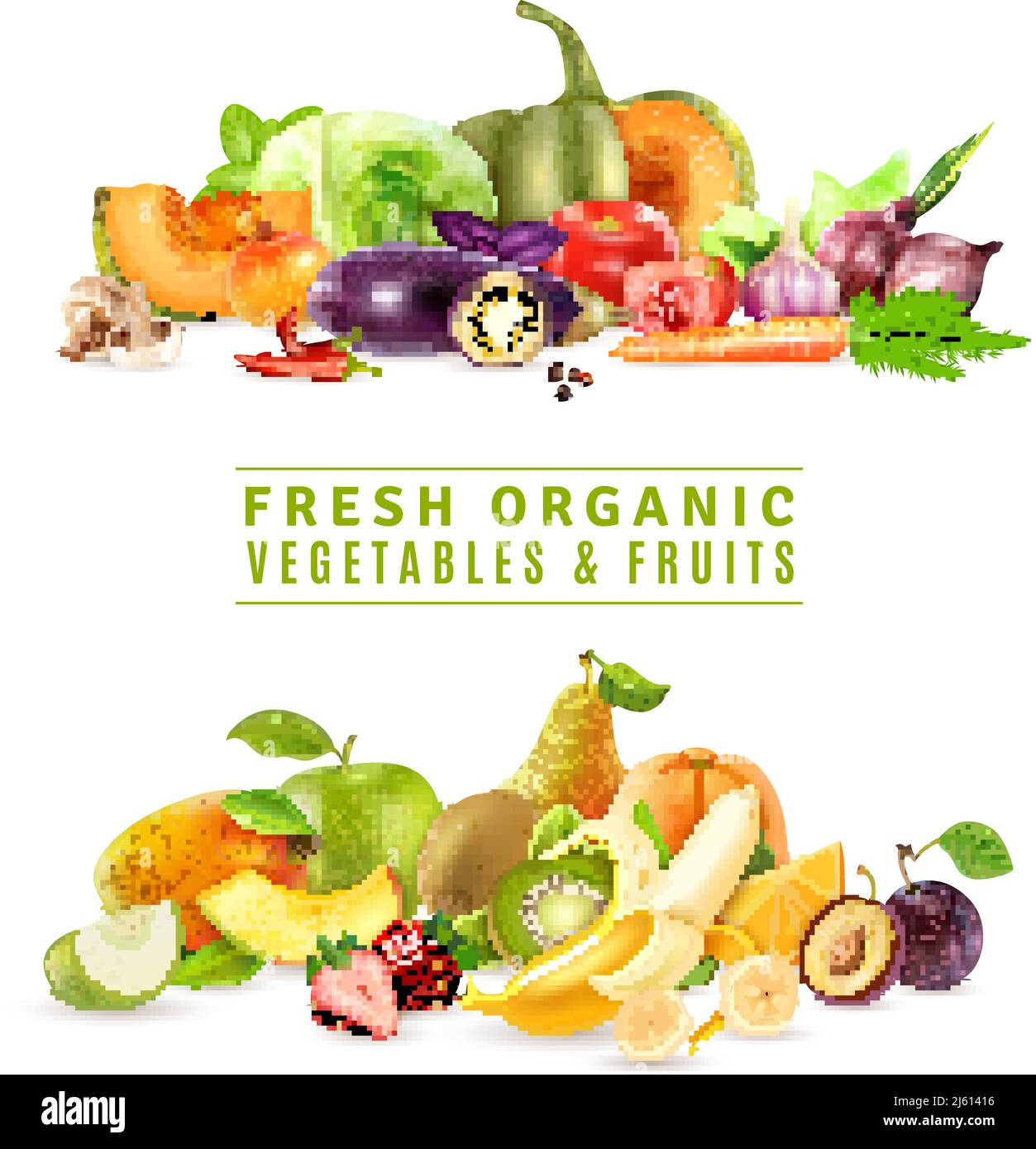 Realistic vector pictures of fresh fruits and vegetables Stock Vector Image  & Art - Alamy