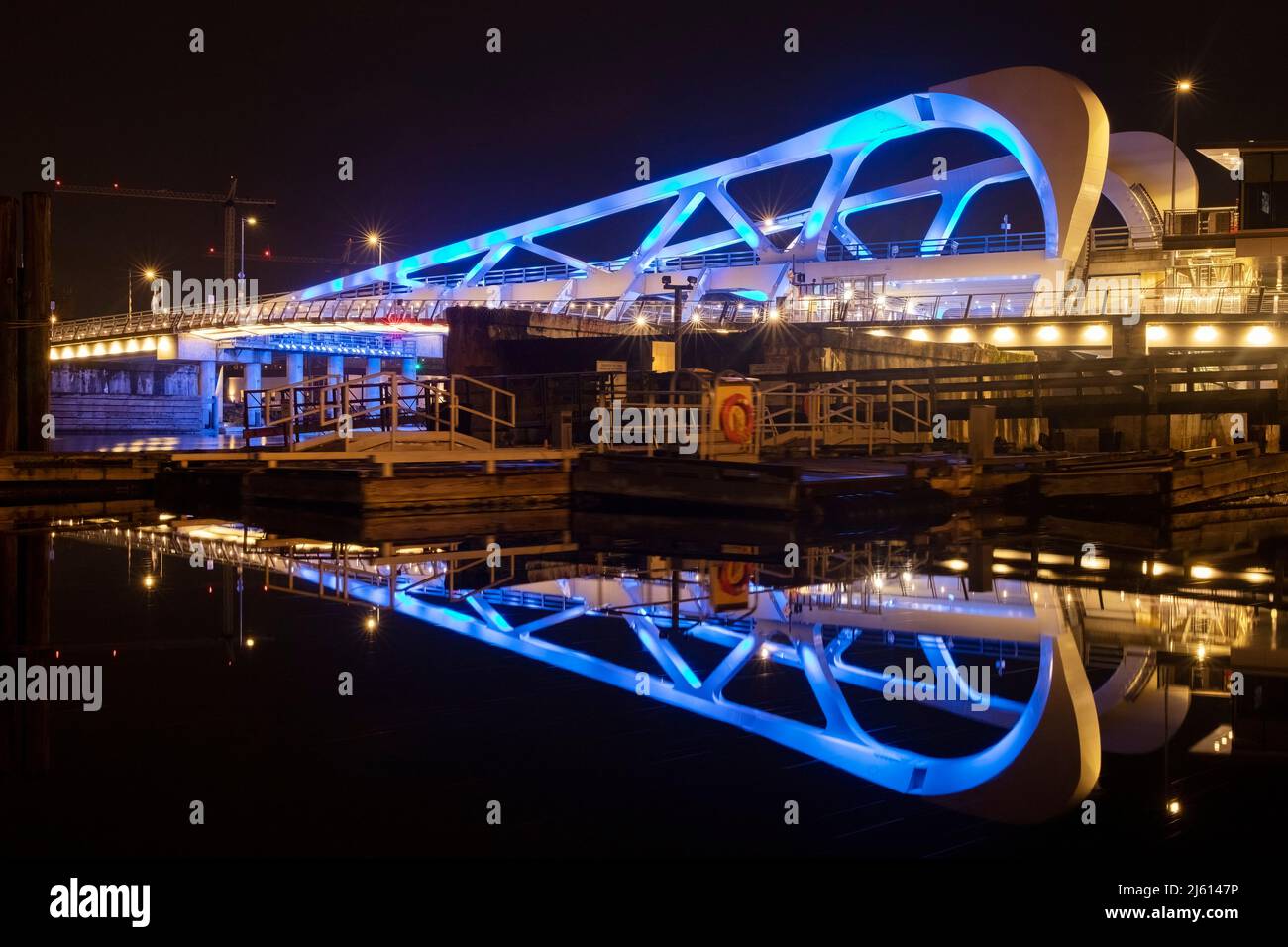 Johnson Street Bridge at night - Victoria, Vancouver Island, British Columbia, Canada Stock Photo