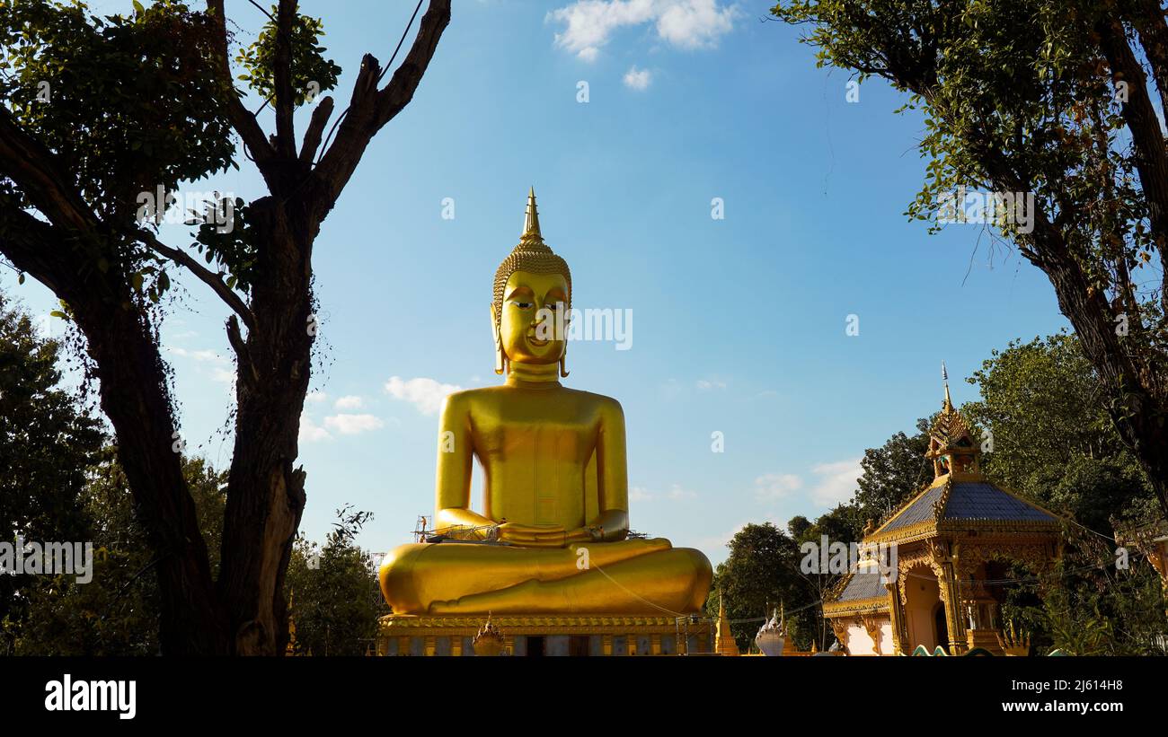 The tallest golden buddha statue in Laos. Wat Tha Xang temple, Vientiane, Laos. Indochina, Southeast Asia, Asia, Asian. Stock Photo