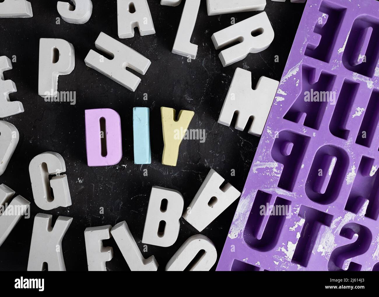 Group of Concrete letters cement or gypsum. DIY abbreviation. 3d ...