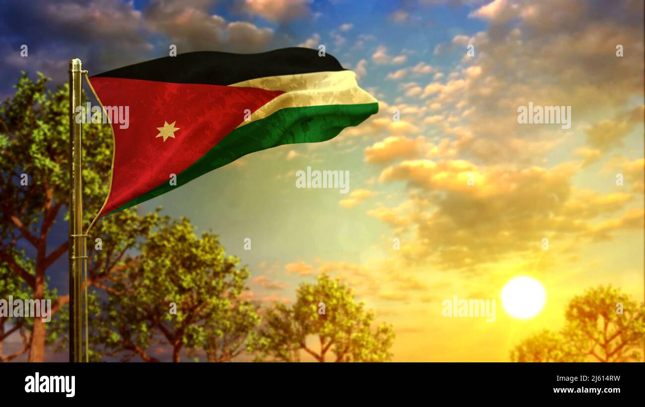 waving flag of Jordan at sunrise for state holiday abstract 3D