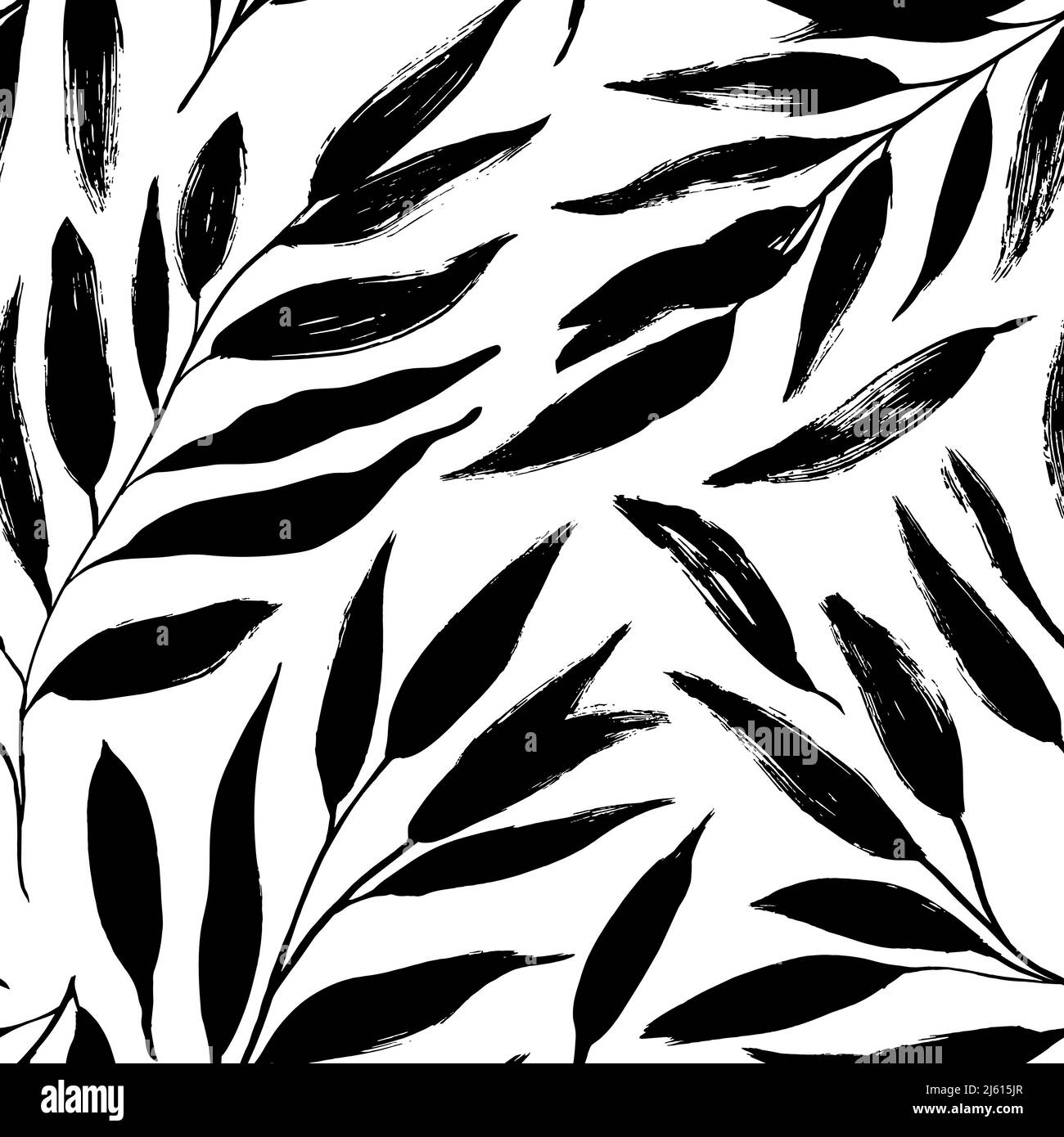 Hand drawn black leaves vector seamless pattern Stock Vector Image ...