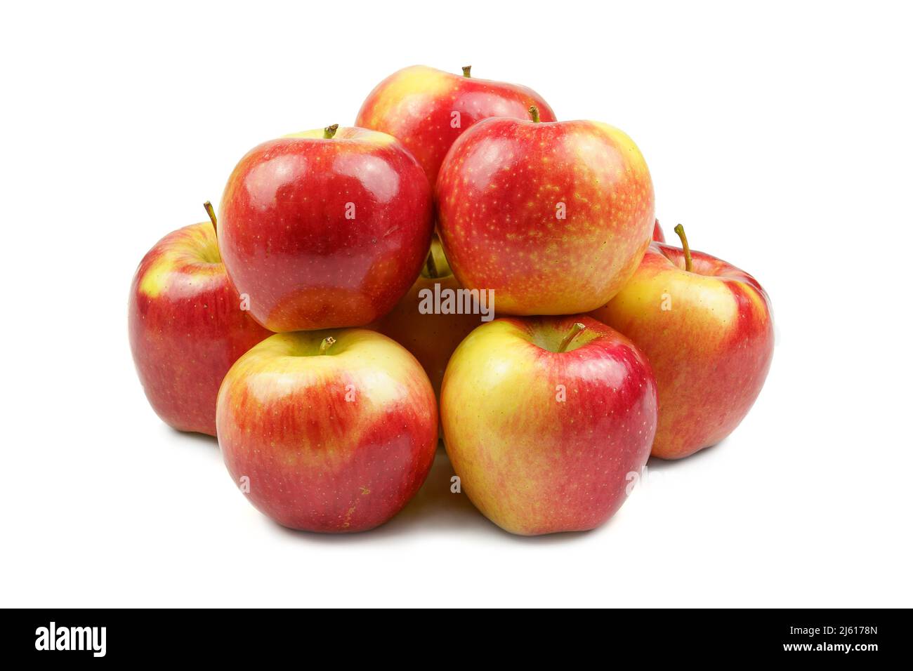 Group of red apples isolated on white background forming a huddled