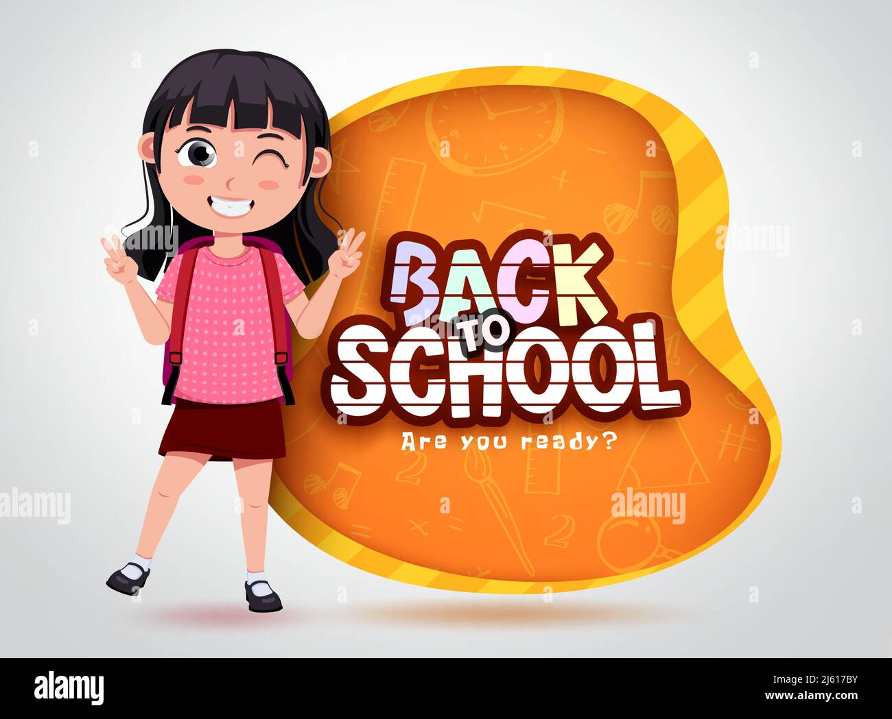 School girl character vector design. Back to school text with 3d female ...