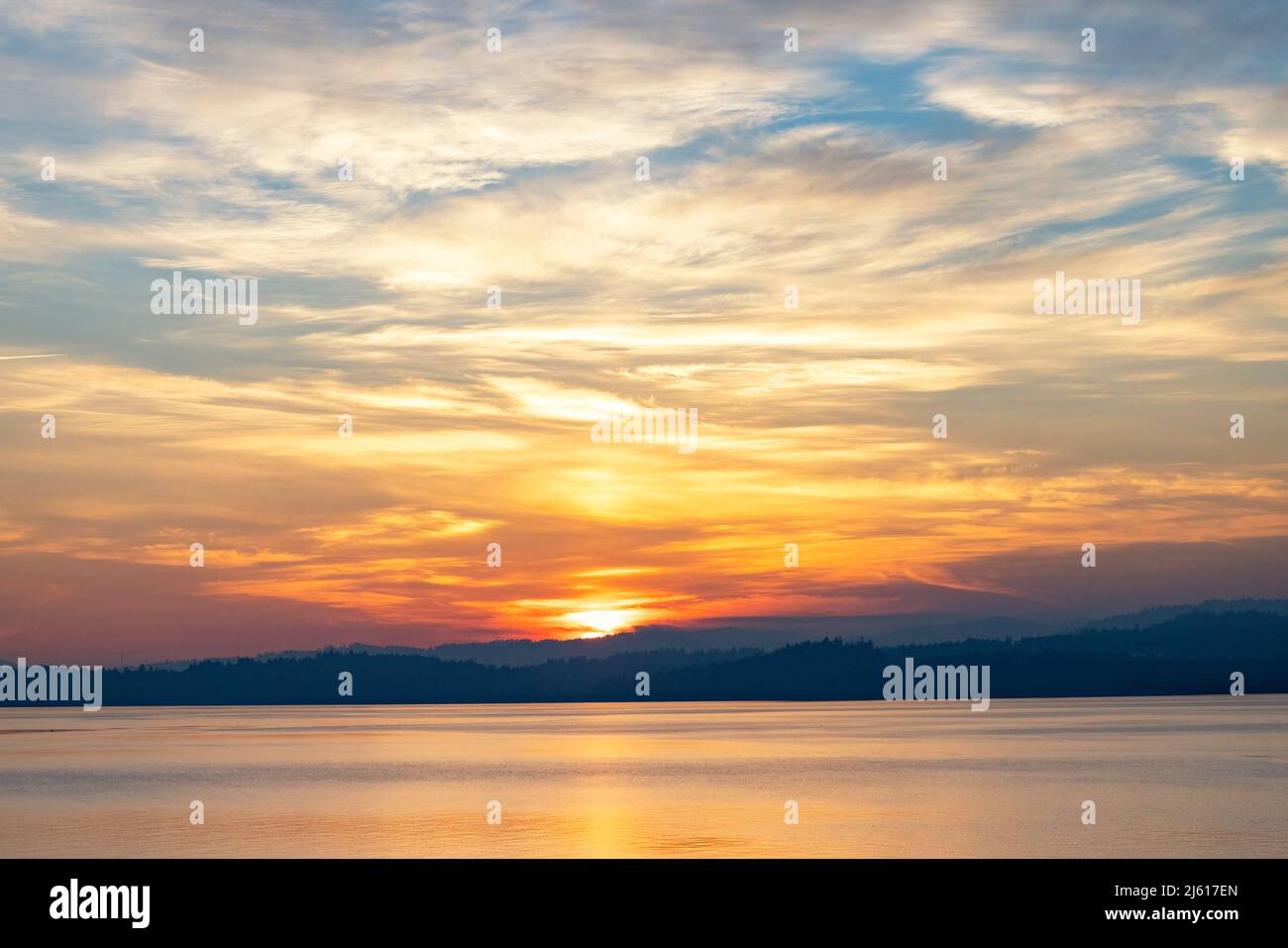 Sunset over the Salish Sea - Saxe Point Park in Esquimalt - Victoria, Vancouver Island, British Columbia, Canada Stock Photo