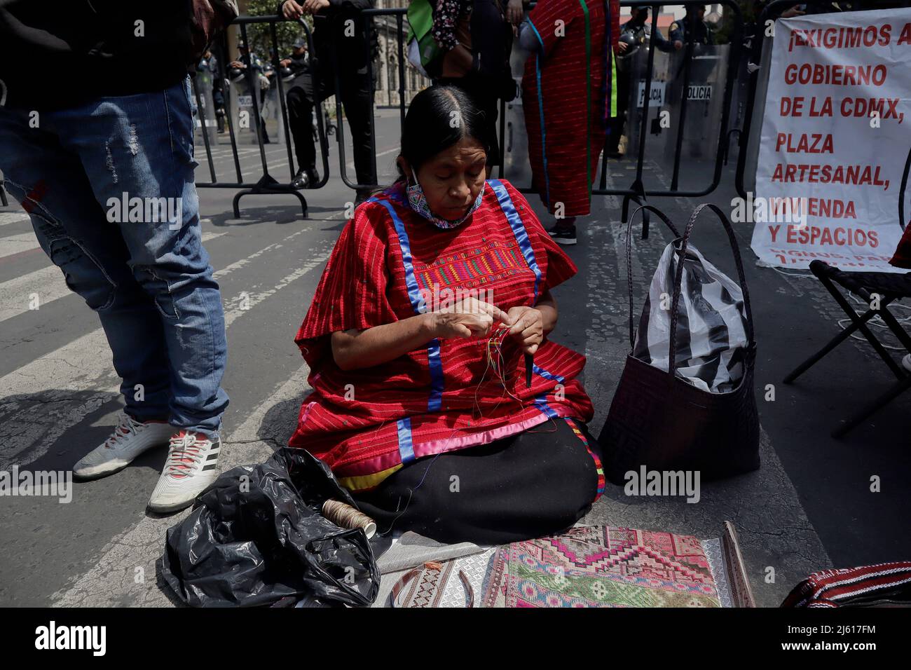 Mexico City, Mexico City, Mexico. 26th Apr, 2022. Members of the Triqui Indigenous community of Copala, Oaxaca, take part during a protest to demand a place to sell their handicrafts, after being evicted of the sit-in that they had maintained for several months. On April 26, 2022 in Mexico City, Mexico. (Credit Image: © Gerardo Vieyra/eyepix via ZUMA Press Wire) Stock Photo