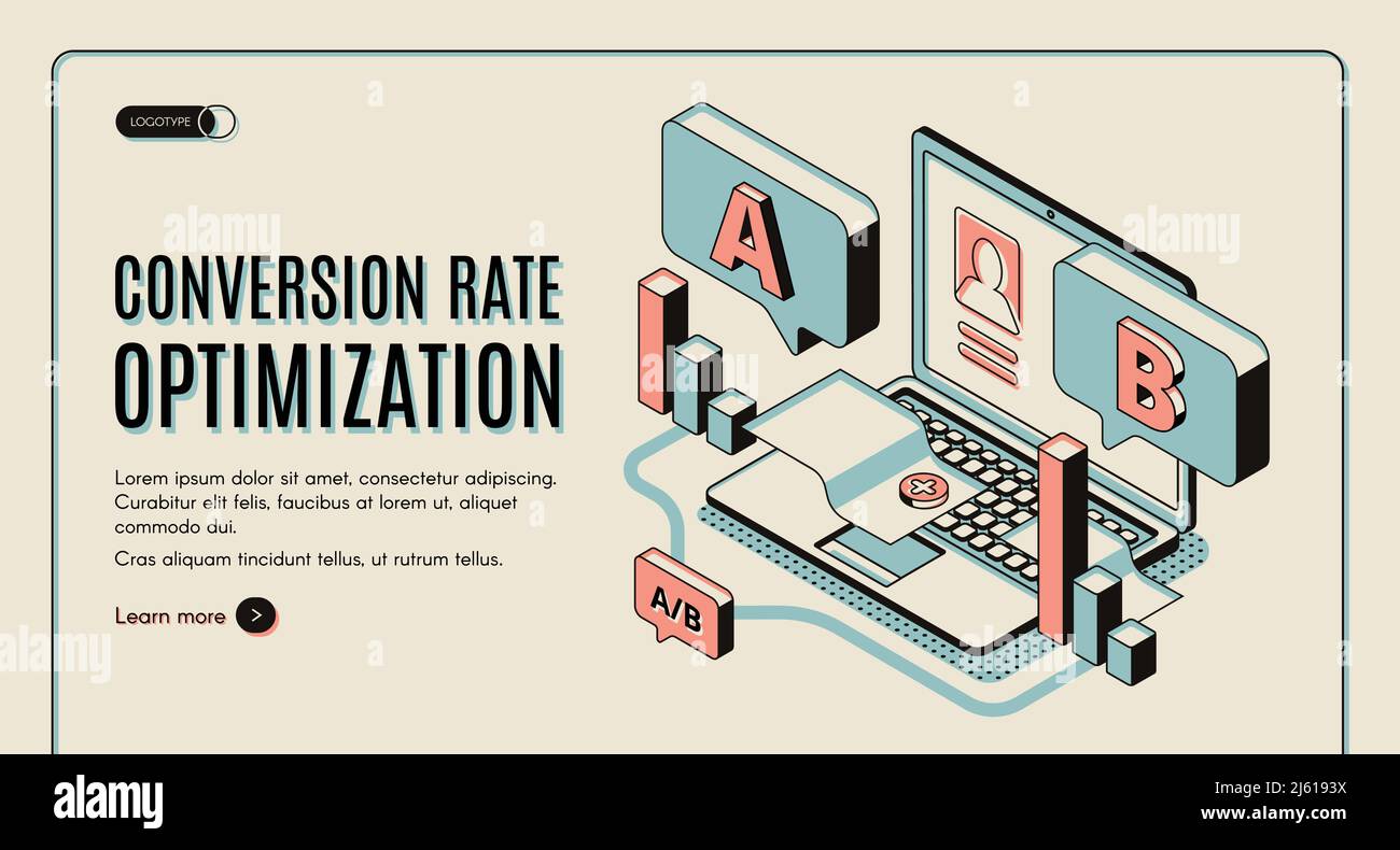 Conversion rate optimization isometric web banner. Digital content