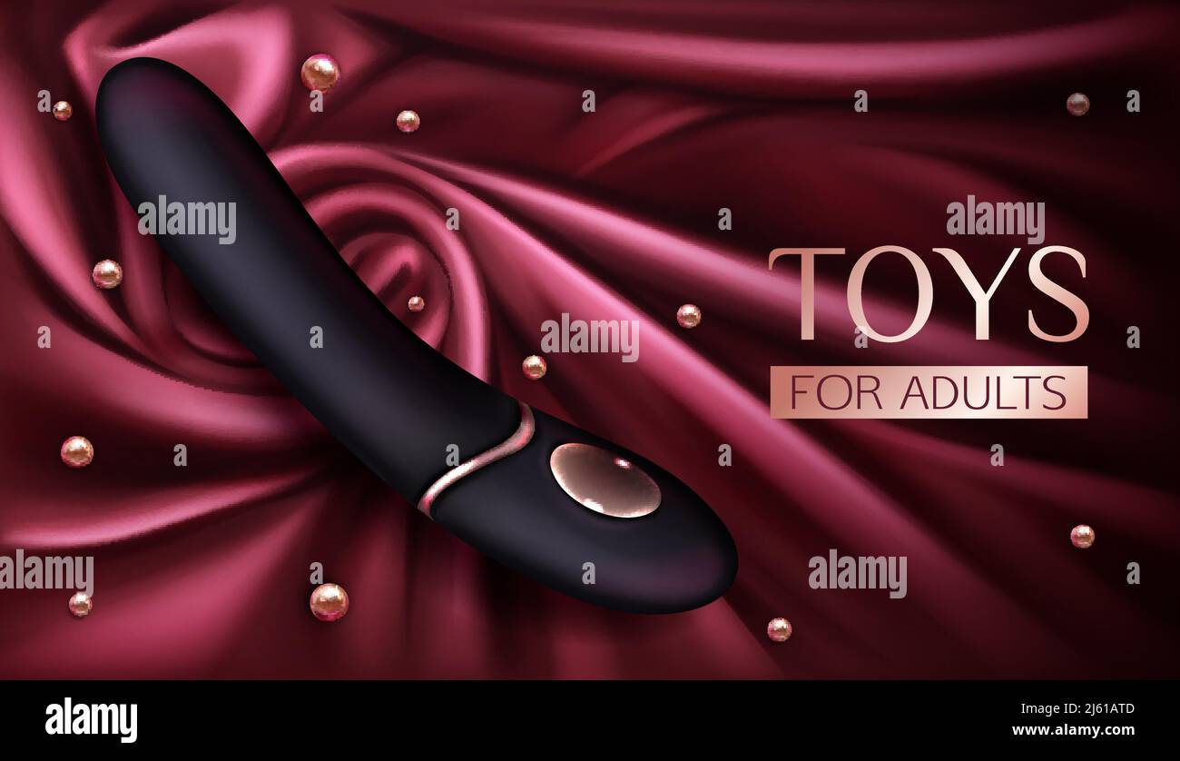 Vibrator, sex toy for adults, dildo for woman pleasure and erotic games on  red silk draped fabric background with gold pearls. Luxury promo poster tem  Stock Vector Image & Art - Alamy