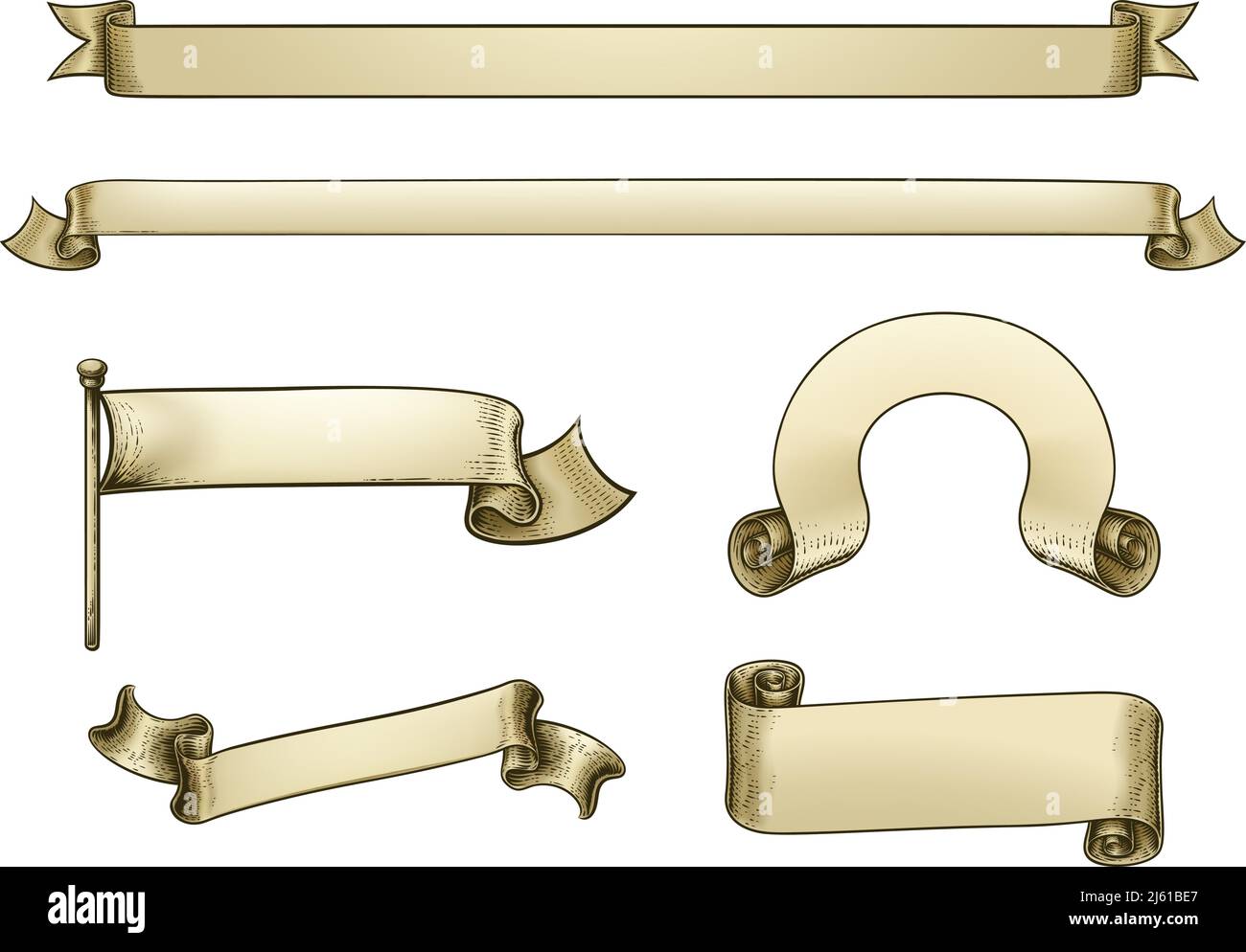 Scroll Paper Banner Parchment Flag Ribbon Woodcut Stock Vector
