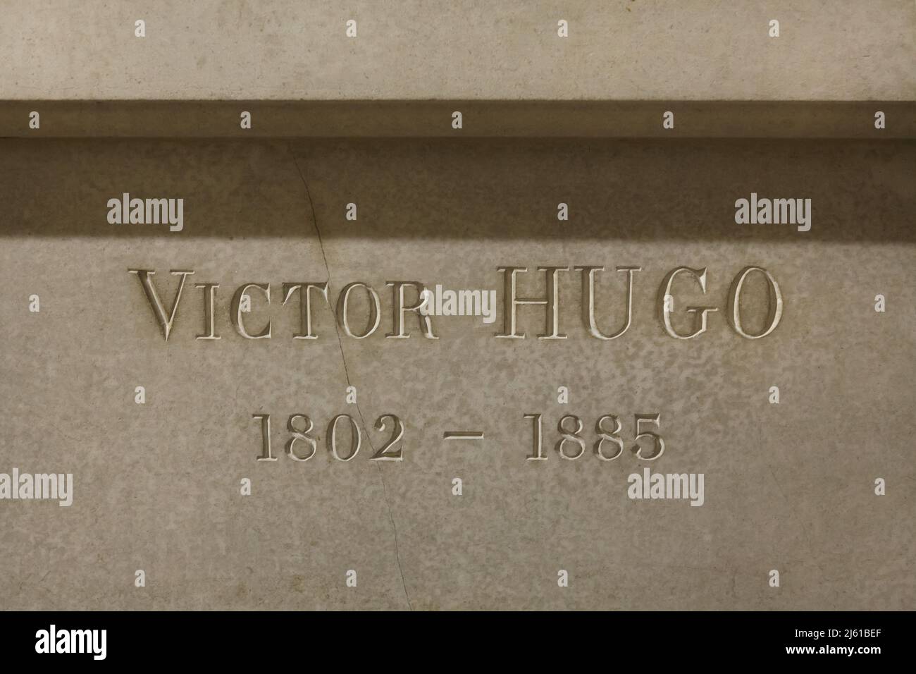 Tomb of French novelist Victor Hugo in the crypt of the Panthéon in Paris, France. Stock Photo