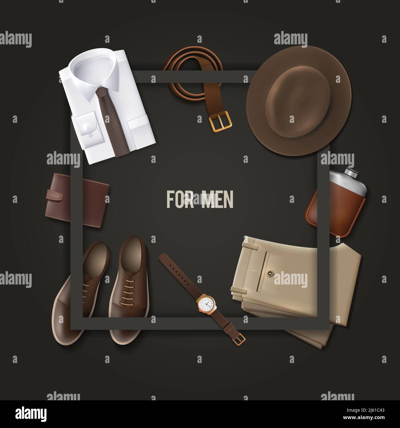 Leather Business Accessories Set 3d Realistic Vector Stock