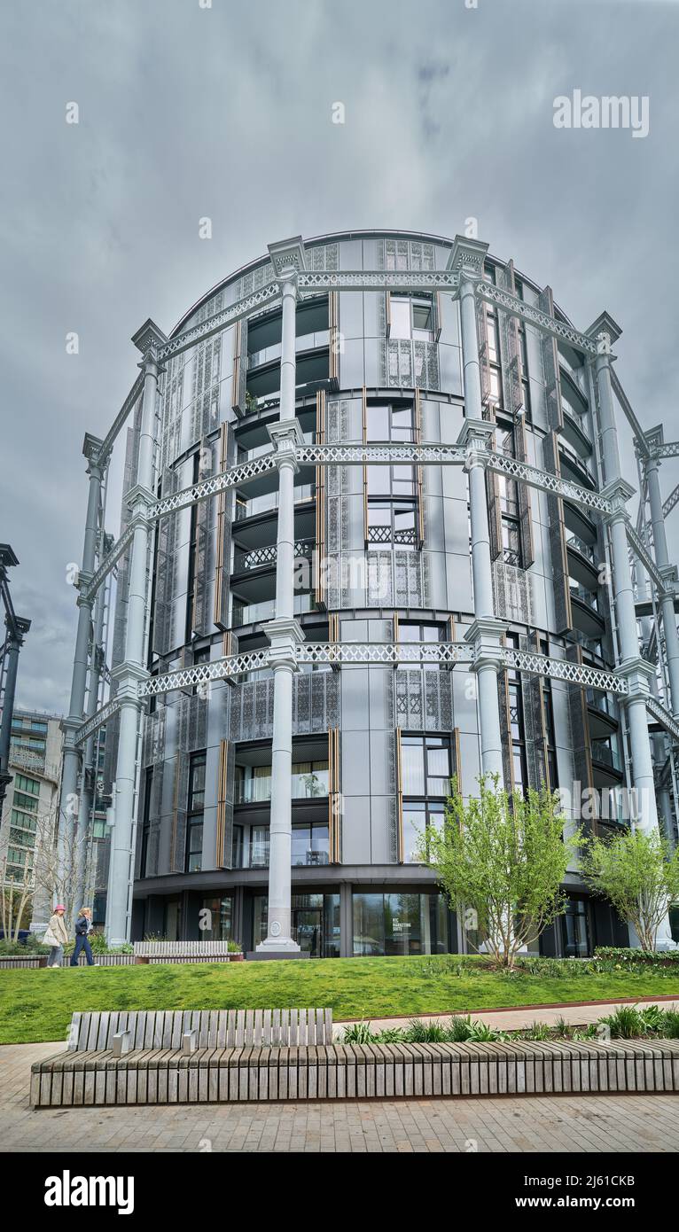 Fomer gas holders converted into luxury apartments beside Regents canal, London. Stock Photo