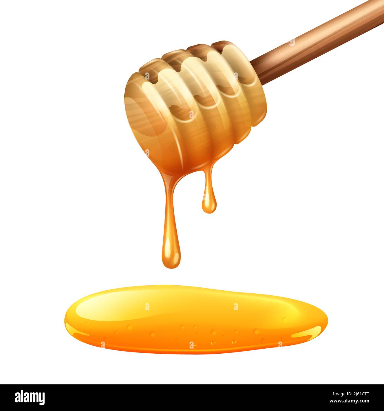 Realistic wooden honey stick with dense yellow drops vector