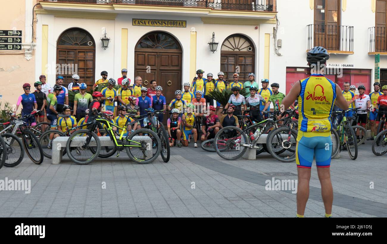 Alora, Spain - September 12, 2021: Group photo of members of cycle club before annual event Stock Photo