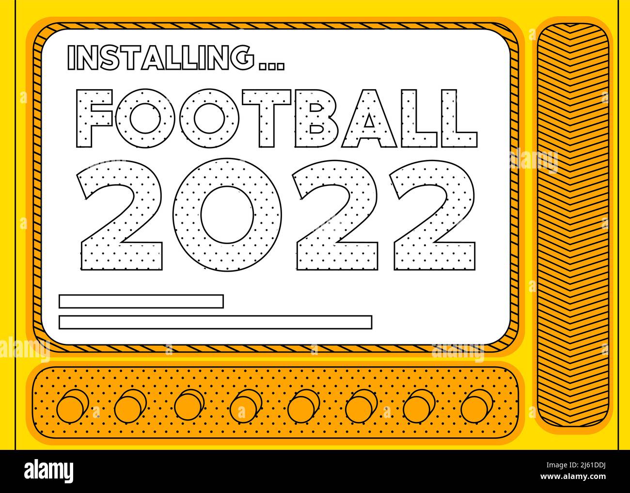 Cartoon Computer With the word Football 2022. Message of a screen displaying an installation window. Stock Vector