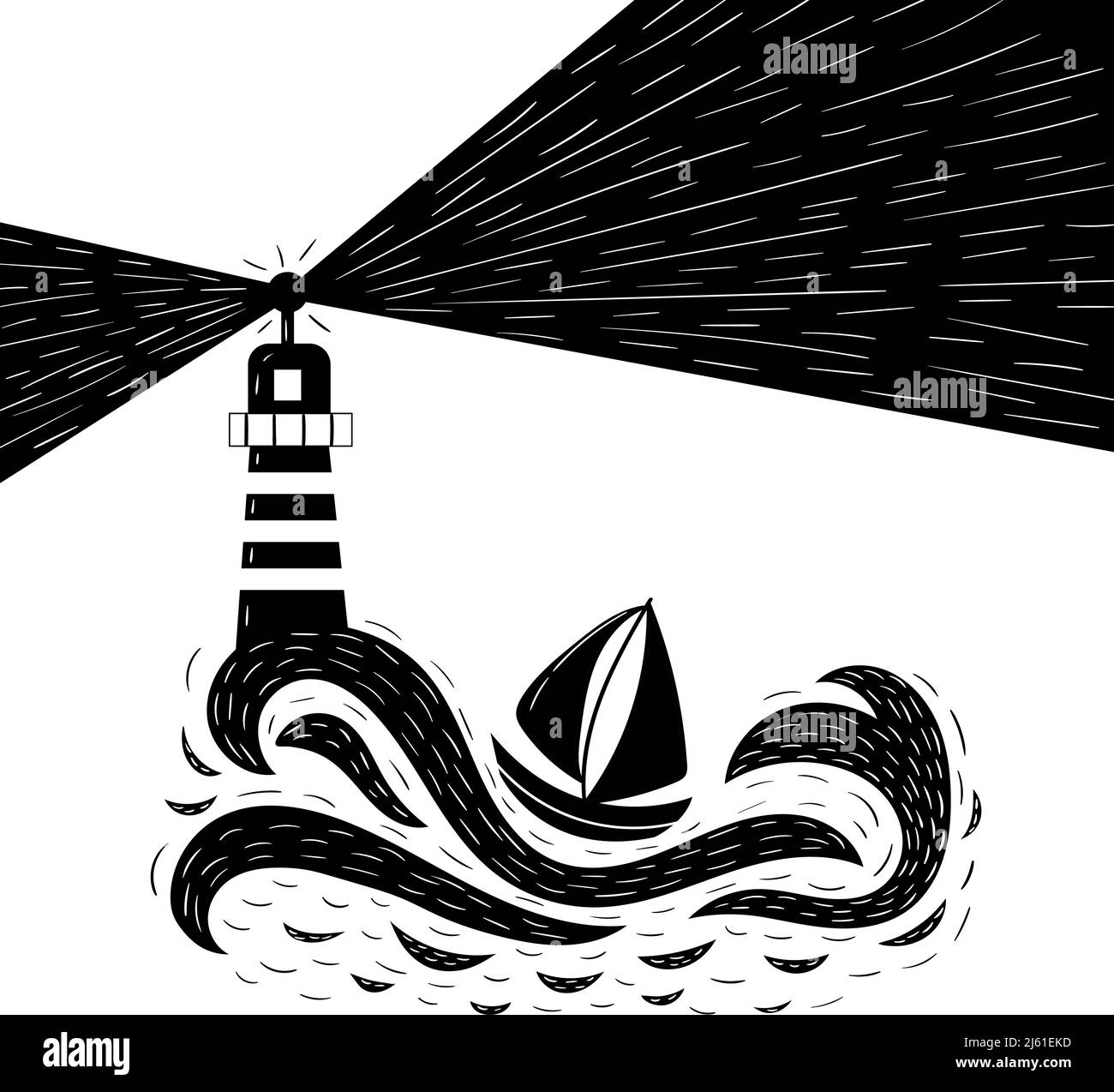 Lighthouse in a storm illustration Stock Vector Images - Alamy