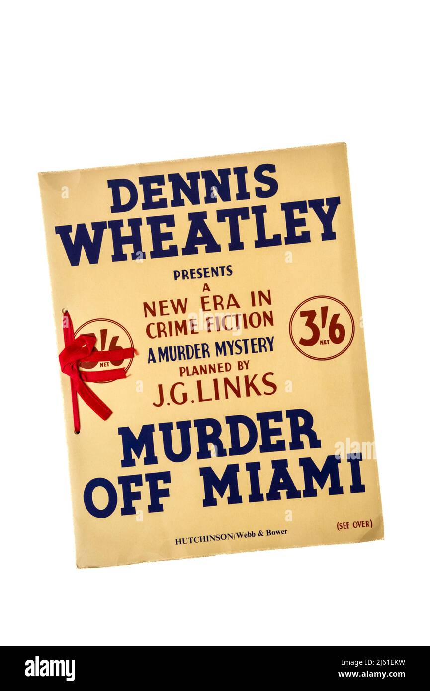 Murder Off Miami by Dennis Wheatley & J. G. Links presented as loose-leaf crime dossiers or case files complete with notes and evidence. Stock Photo