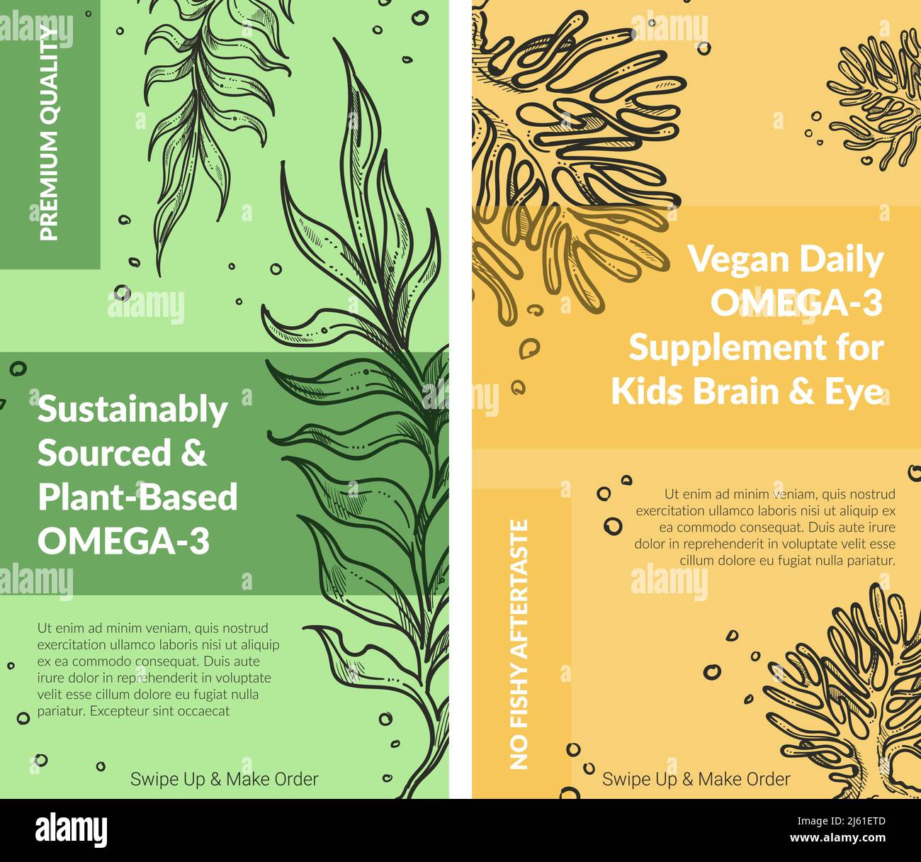 Plant based omega 3 dietary supplement meal set Stock Vector Image