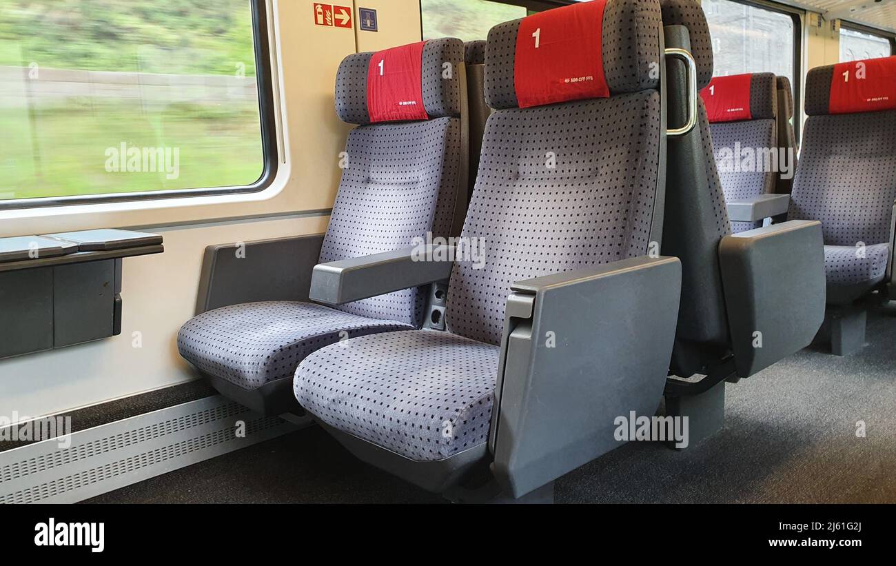 Interior of first class Swiss train Stock Photo Alamy