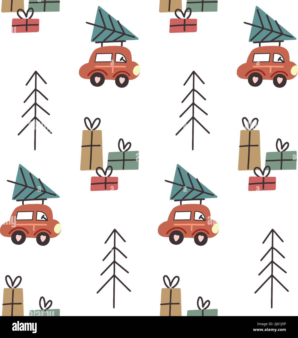 Seamless pattern of cars transporting Christmas trees. Boho cozy  scandinavian Vector Digital paper for nursery wallpaper, baby textile  fabric in flat Stock Vector Image & Art - Alamy