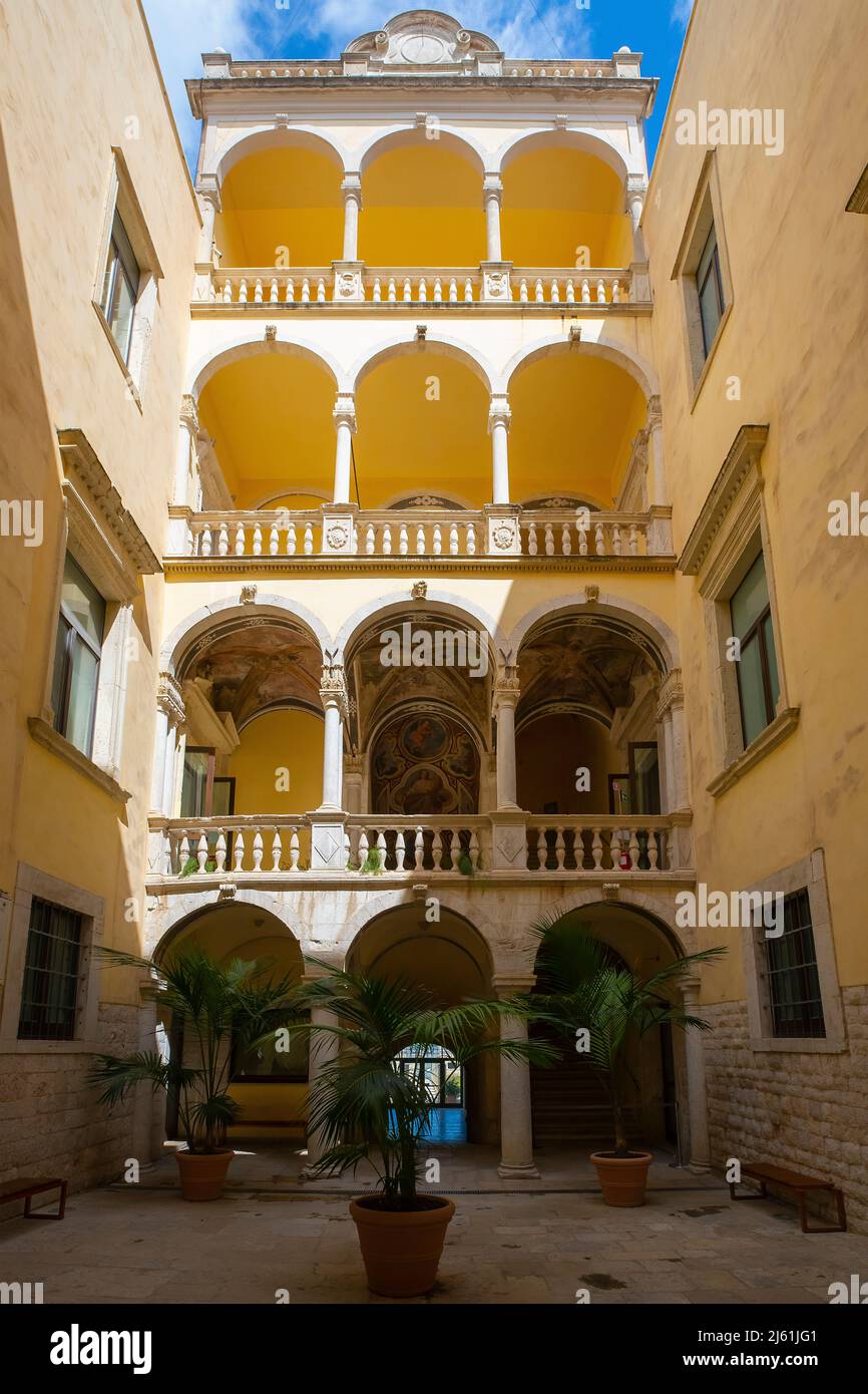 The Palazzo della Marra is a building of Renaissance origin and style, Barletta. Apulia, Italy.  In the characteristic Baroque splendor, Palazzo Marra Stock Photo