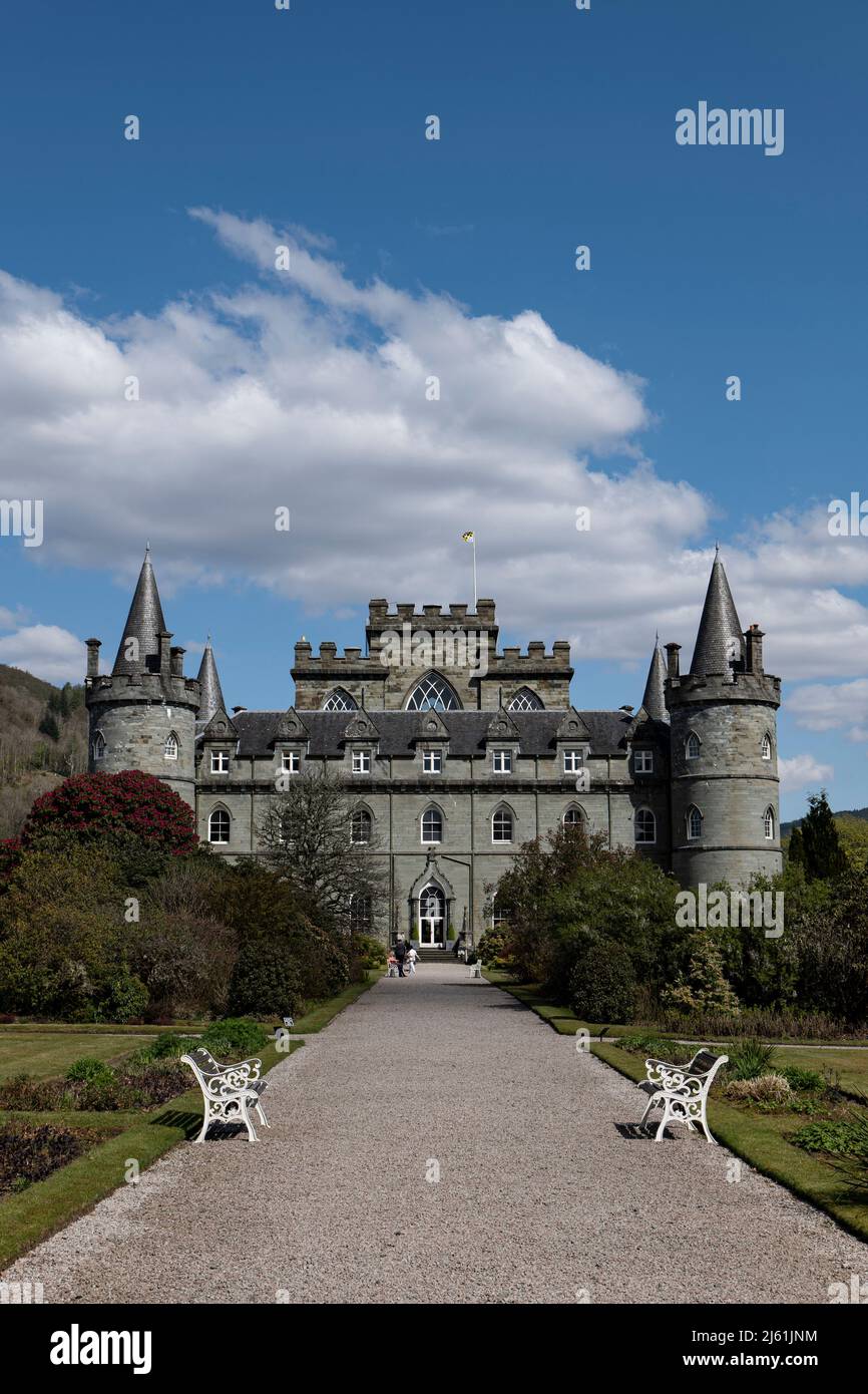 Inveraray Castle is a stunningly beautiful Gothic castle on the shores of Loch Fyne in Argyll and Bute, Scotland. It belongs to the Duke of Argyll Stock Photo