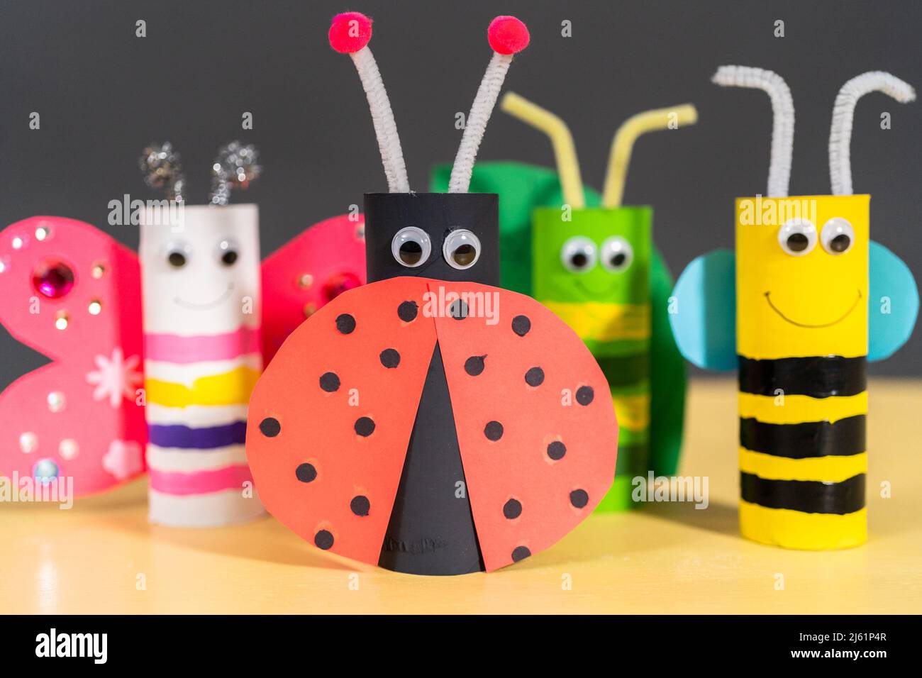 Roll An Insect Papercraft project. Colorful bugs made out of empty toilet rolls Stock ...