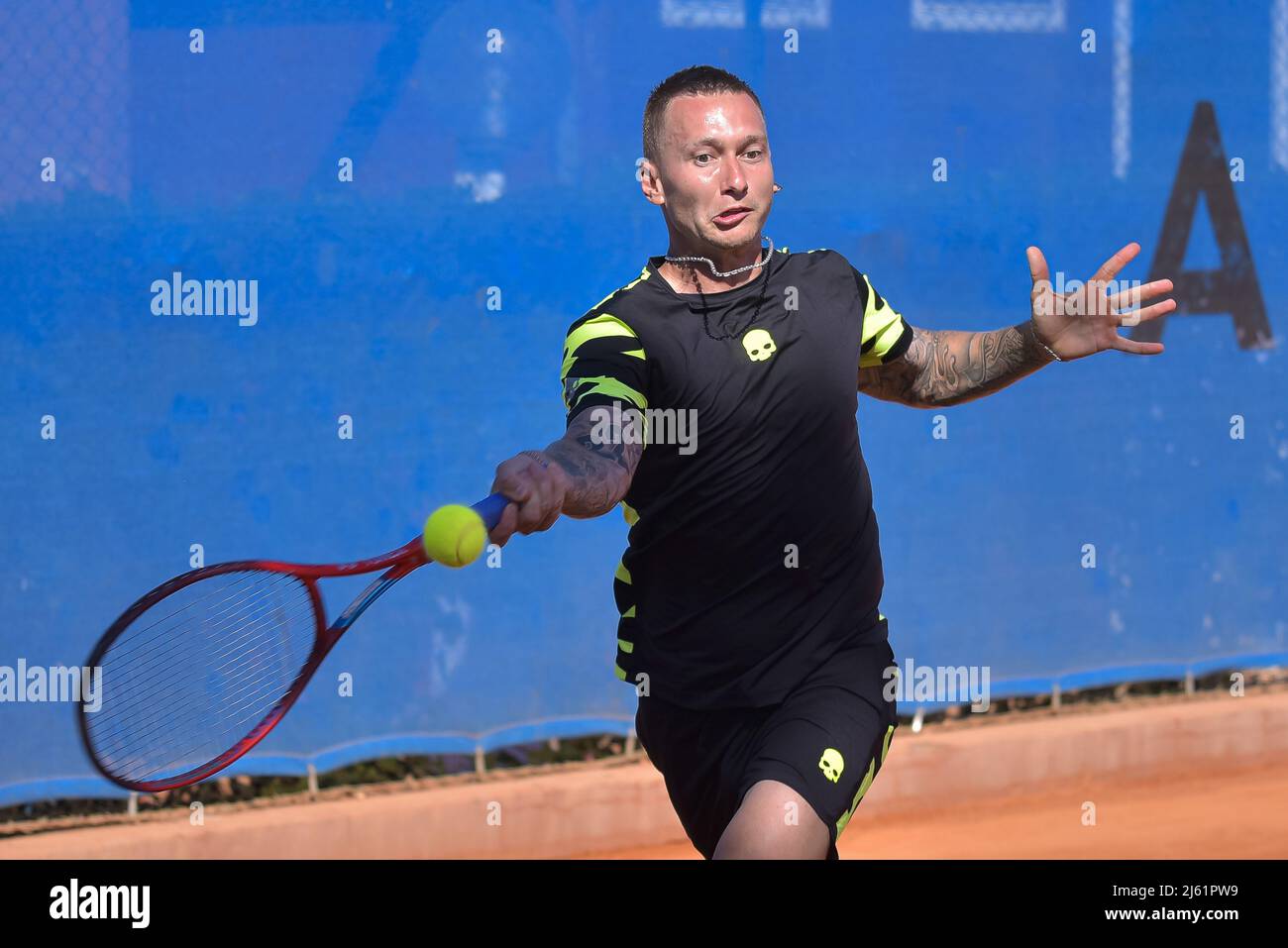 April 26, 2022, Rome, Italy: Denis Yevseyev (KAZ) during the ATP Challenger  Roma Open tennis tournament round of 32 at Garden Tennis Club on April 26,  2022 in Rome, Italy. (Credit Image: ©