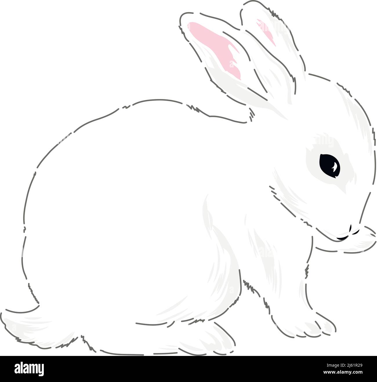 Cute spring Easter bunny hand drawn vector illustration isolated on white. Vintage classic aesthetic print.  Stock Vector