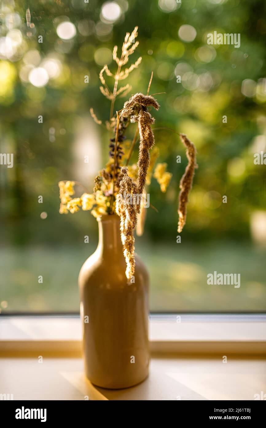 Flower vase on window sill at home Stock Photo Alamy
