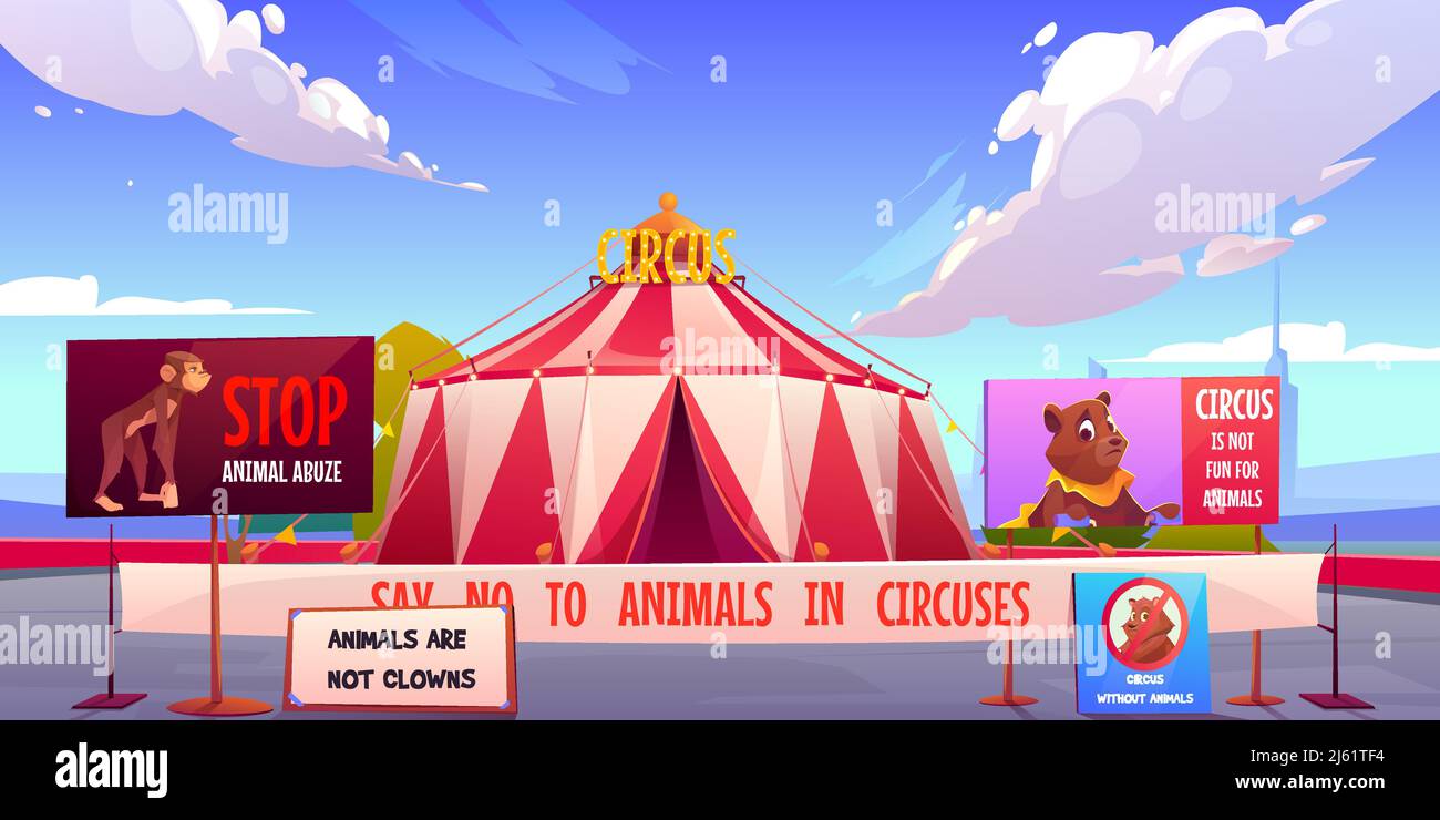 Circus without animals, stop pets abuse concept. Amusement carnival