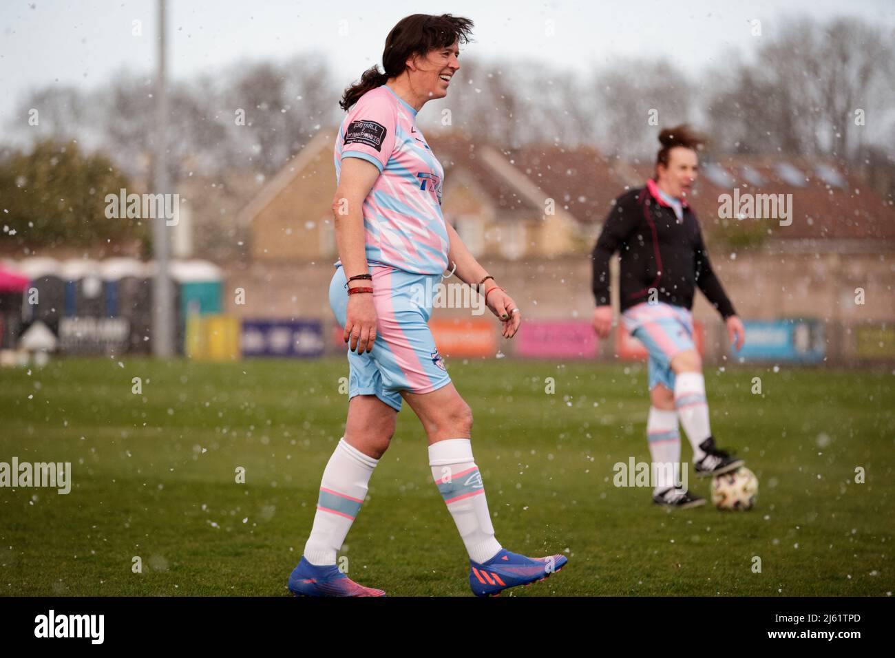 TRUK player Paula Griffin at the Football vs Transphobia challenge match between Dulwich Hamlet and Trans Radio UK at Champion Hill in London, England Stock Photo