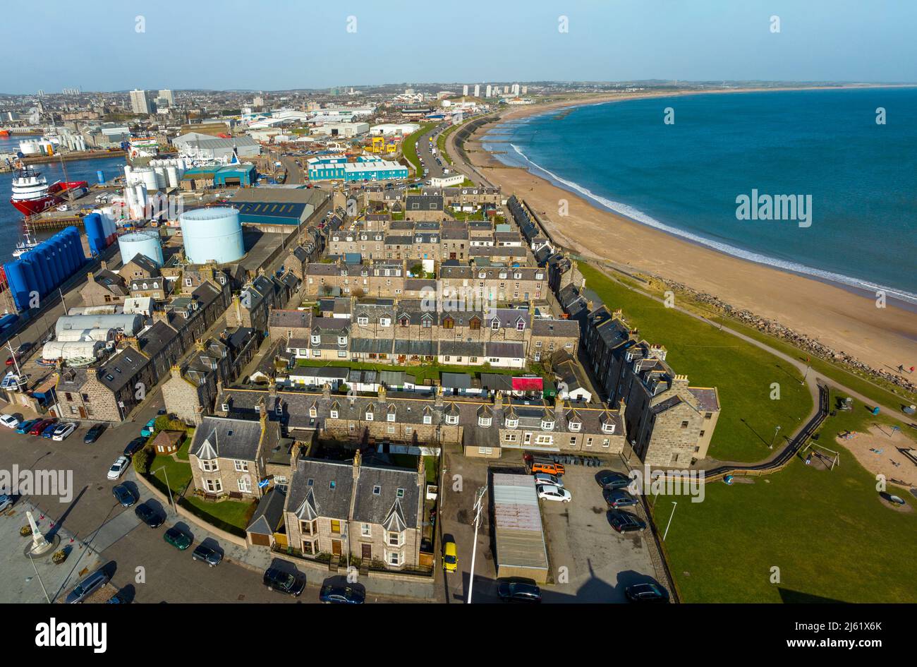 Aerial view of historic district of Footed, or Fittie,  in Aberdeen, Aberdeenshire, Scotland, UK Stock Photo