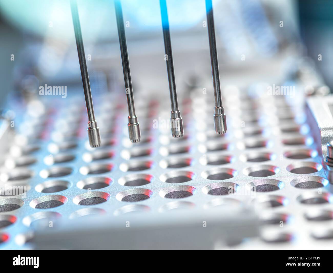 Robotic multichannel pipette device in laboratory Stock Photo Alamy